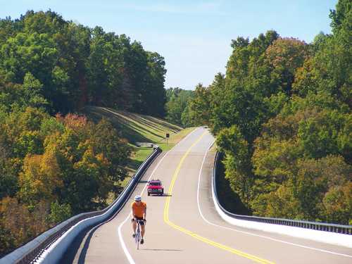 Biking along a Bridge on the Natchez Trace